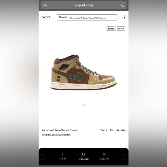 ‼️🪖 2008 RARE Nike Air Jordan 1 Retro 'Armed Forces' Mens 9.5 🪖‼️ - Picture 3 of 16